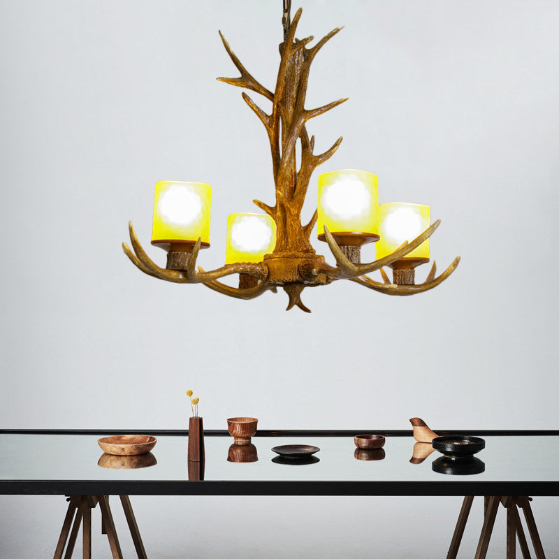 Antler chambre à coucher d'éclairage lustre résine 4/6 bulbes brun suspendu suspendu, 27,5 "/35,5" de largeur