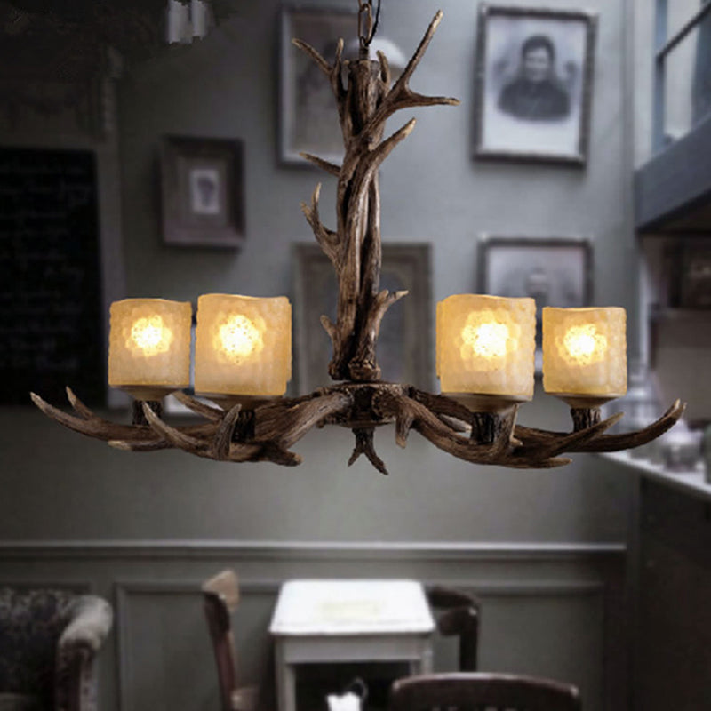 Resin Sputnik Chandelier Lighting Rustic 3/6/8 Bulbs Restaurant Hanging Lamp Fixture in Brown