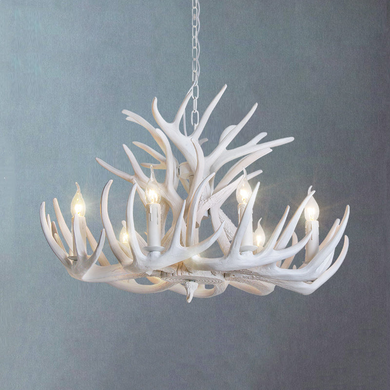 Éclairage de lustre en bois de fourloir blanc Résine rustique 21,5 "/25.5" /27,5 "de large 9/12 têtes de salon
