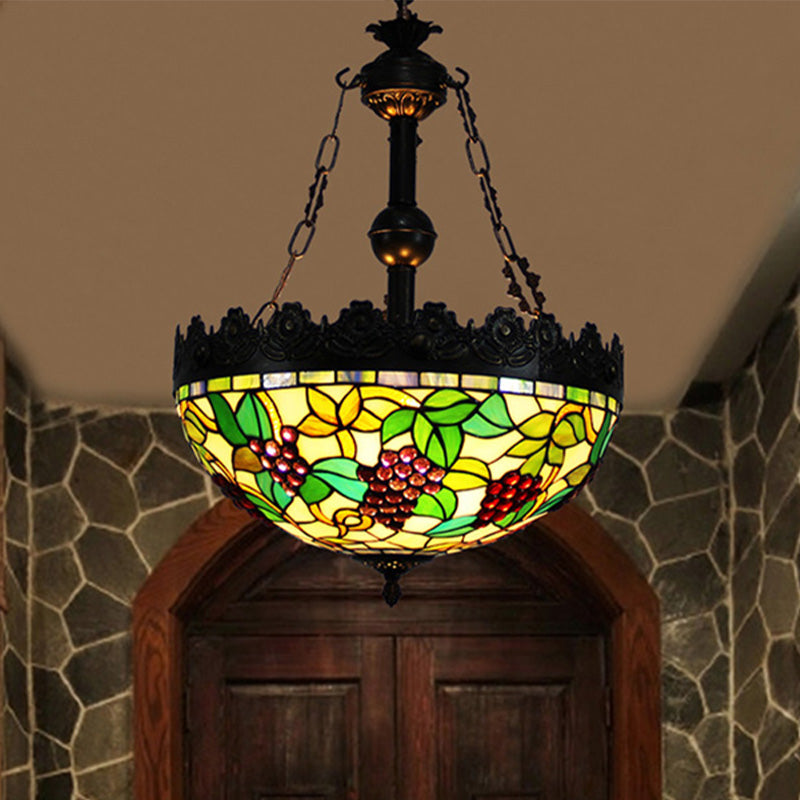 Green 3 luci lampadario Apparecchiatura illuminazione Tiffany macchiata di vetro pendente sospeso per soggiorno