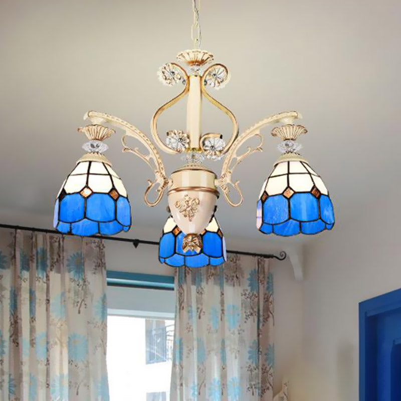 Baroque Dome Shape Chandelier Light 5/9/11 Lights Cut Glass Pendant Lighting Fixture in Blue, 23.5"/31.5"/35.5" Wide