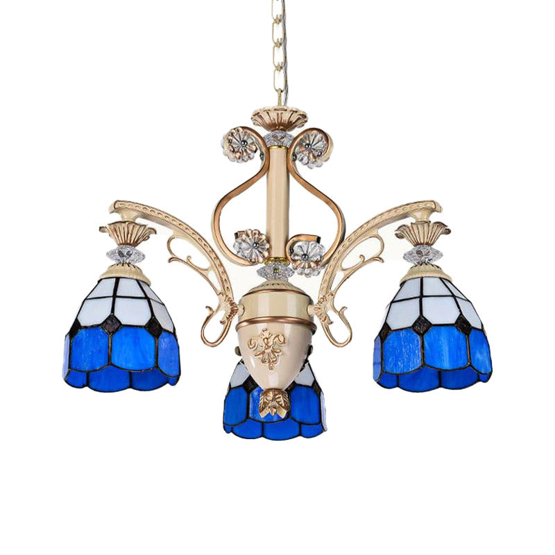 Baroque Dome Shape Chandelier Light 5/9/11 Lights Cut Glass Pendant Lighting Fixture in Blue, 23.5"/31.5"/35.5" Wide