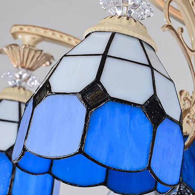 Baroque Dome Shape Chandelier Light 5/9/11 Lights Cut Glass Pendant Lighting Fixture in Blue, 23.5"/31.5"/35.5" Wide
