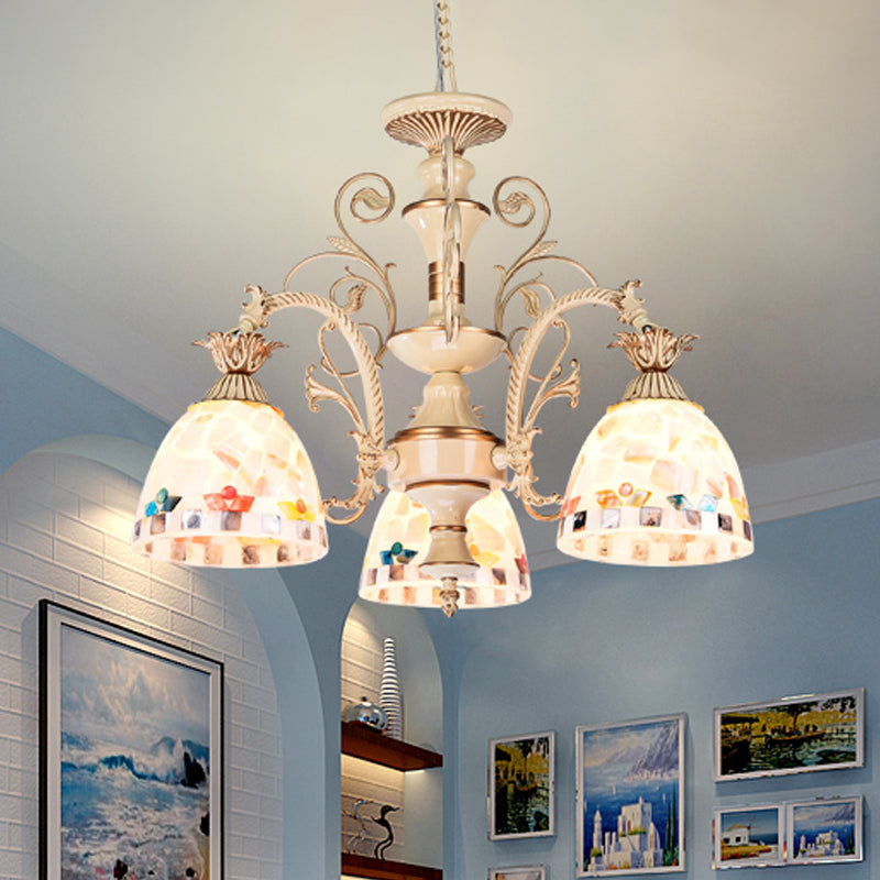 White and Gold 3/5 Lights Chandelier Pendant Light Tiffany Style Stained Glass Mosaic Hanging Lamp Kit