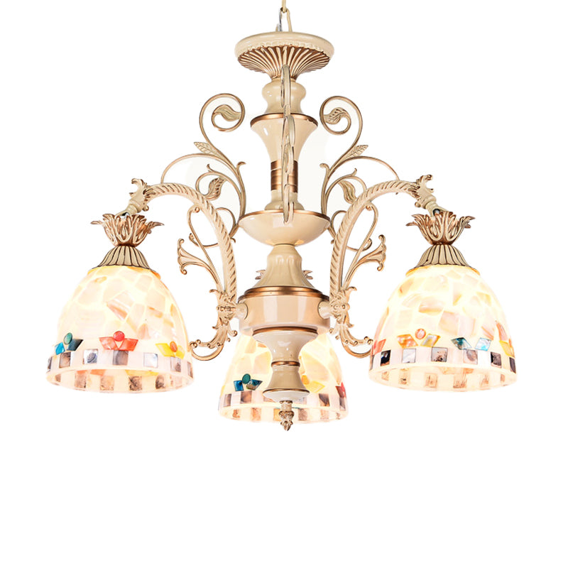 White and Gold 3/5 Lights Chandelier Pendant Light Tiffany Style Stained Glass Mosaic Hanging Lamp Kit