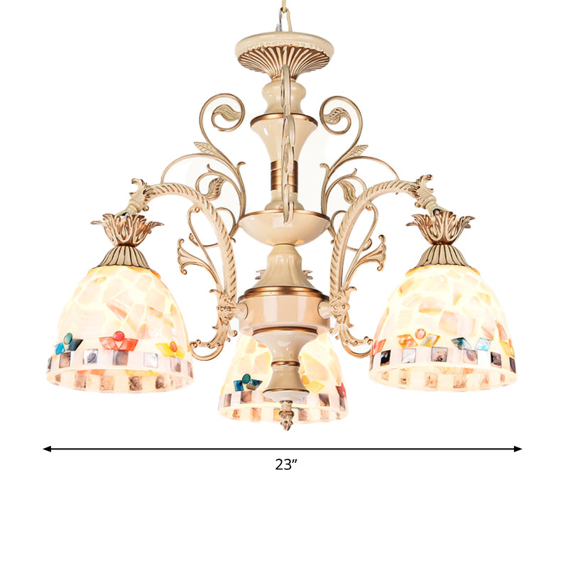 White and Gold 3/5 Lights Chandelier Pendant Light Tiffany Style Stained Glass Mosaic Hanging Lamp Kit