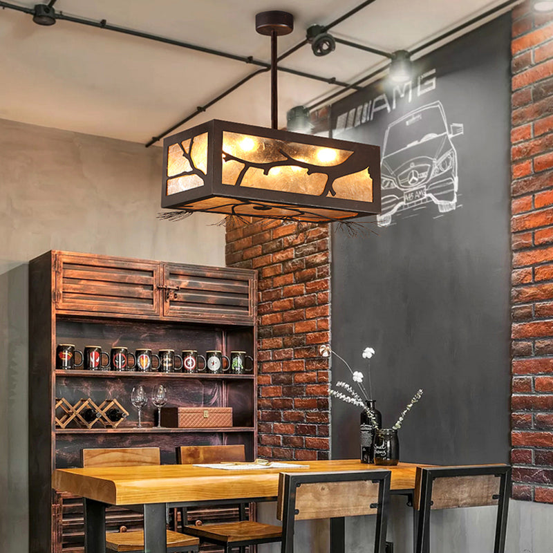 6 cabezas Semi Flush Mount Cottage Rectangle Metal cerca de la luz del techo en óxido con tono de lámina de mica