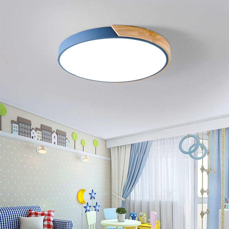 Round Flush Light Fixtures Macaron Simplicity Acrylic Ceiling Light Fixtures for Bedroom