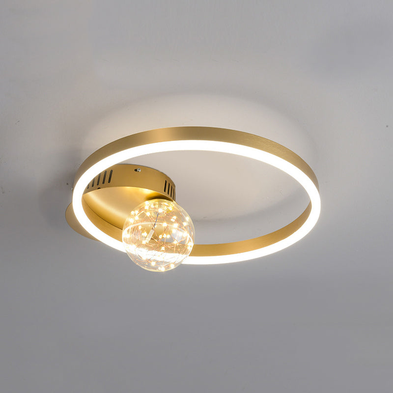 Abat-jour en forme de cerceau pour éclairage de plafond à LED, montage encastré étoilé en métal avec abat-jour en verre boule