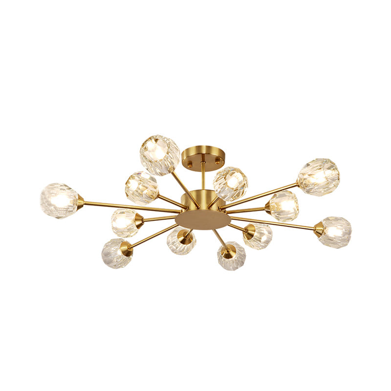 Cristal d'ébullition à l'or à facettes multiples Sputnik 12 Heads Postmoderne Semi-Flush Mount Light Fixture