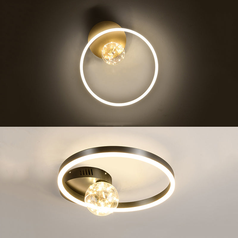 Abat-jour en forme de cerceau pour éclairage de plafond à LED, montage encastré étoilé en métal avec abat-jour en verre boule