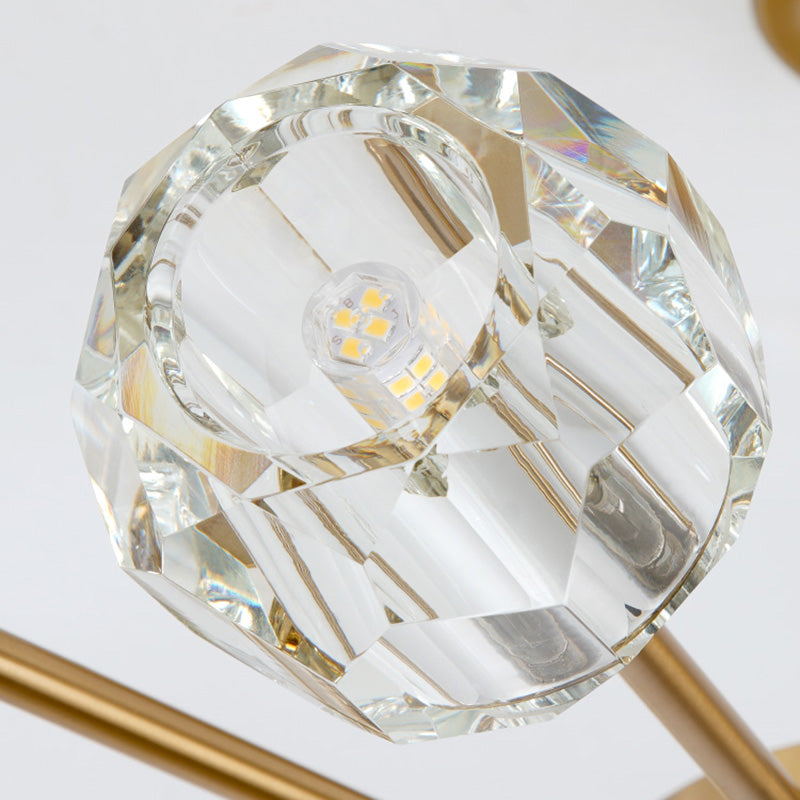 Cristal d'ébullition à l'or à facettes multiples Sputnik 12 Heads Postmoderne Semi-Flush Mount Light Fixture