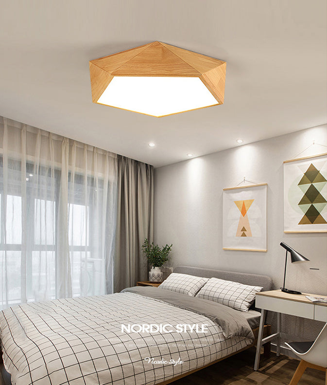 Pentagon Hout Flush Mount Plafond Lamp Fixture Nordic Dining Room Flush Mount Verlichting Armaturen