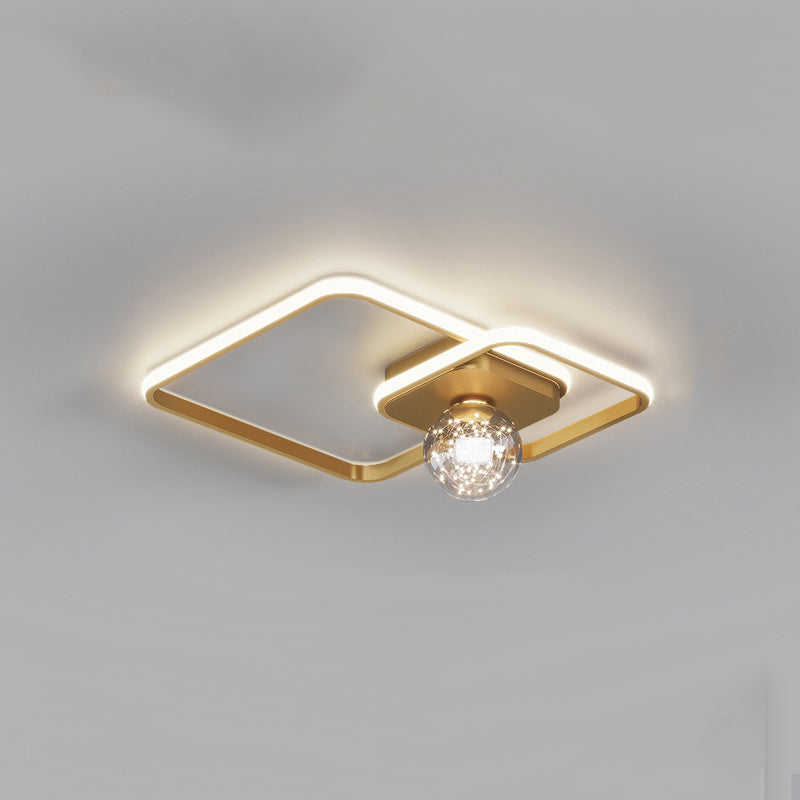 Frame Shaped LED Ceiling Lamp Minimalist Metal Bedroom Flush Mount Light with Glass Shade