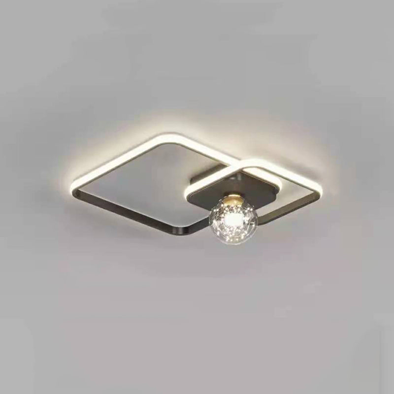 Frame Shaped LED Ceiling Lamp Minimalist Metal Bedroom Flush Mount Light with Glass Shade