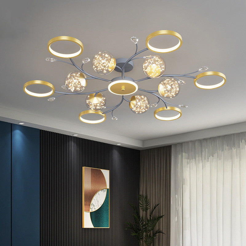 Cercle moderne Flush Lightture Amorture en verre transparent LED LED Semi Flush Light in Grey-Gold
