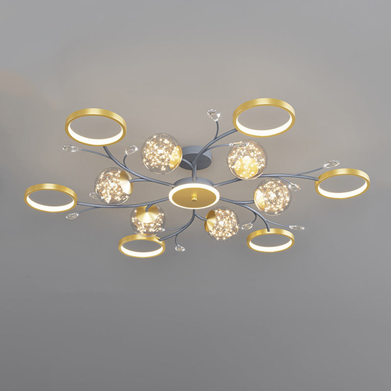 Cercle moderne Flush Lightture Amorture en verre transparent LED LED Semi Flush Light in Grey-Gold