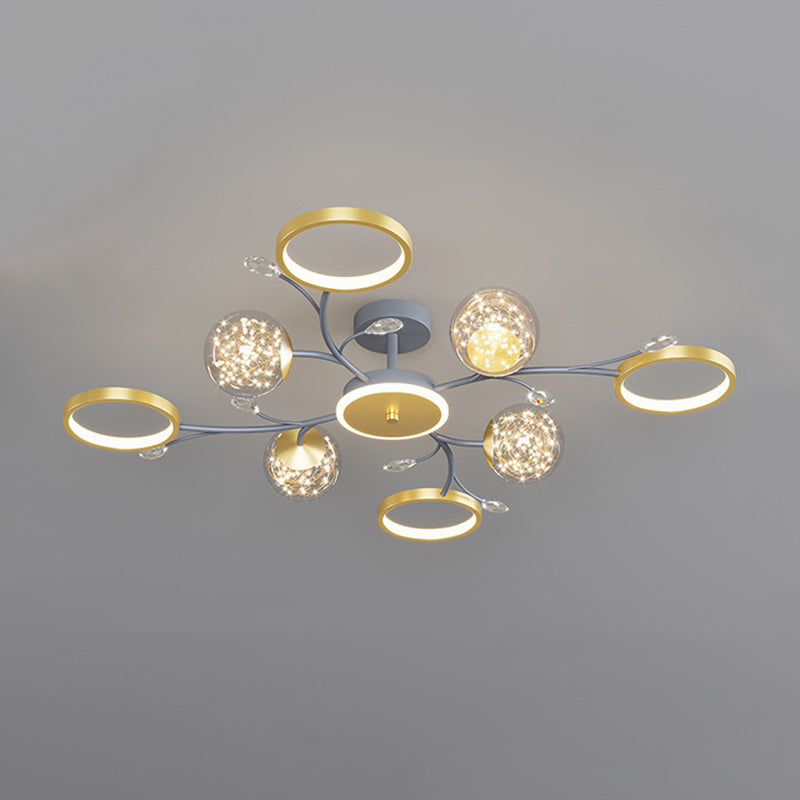 Cercle moderne Flush Lightture Amorture en verre transparent LED LED Semi Flush Light in Grey-Gold