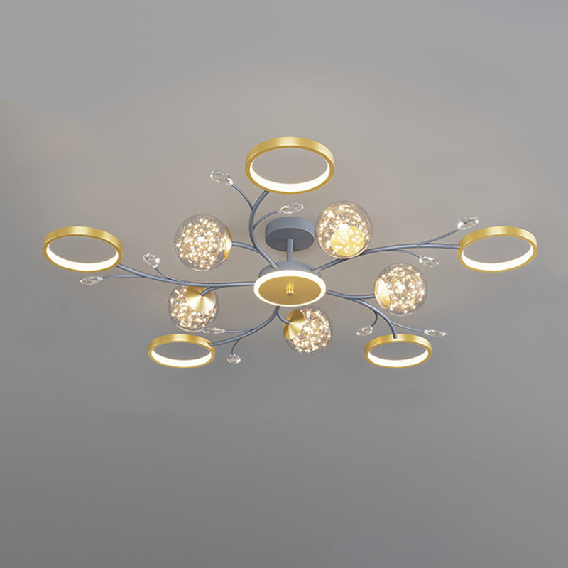 Cercle moderne Flush Lightture Amorture en verre transparent LED LED Semi Flush Light in Grey-Gold