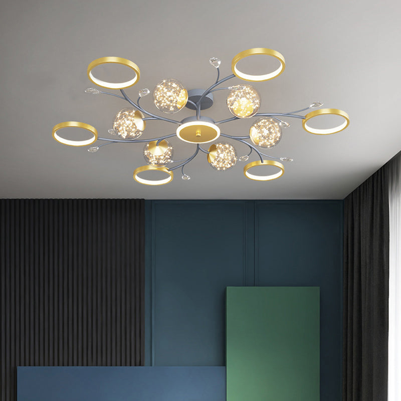 Cercle moderne Flush Lightture Amorture en verre transparent LED LED Semi Flush Light in Grey-Gold