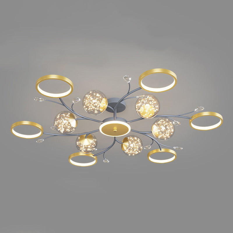 Cercle moderne Flush Lightture Amorture en verre transparent LED LED Semi Flush Light in Grey-Gold