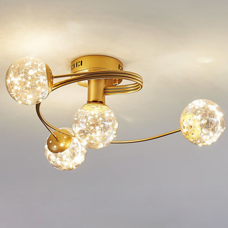 Globe Clear Glass Techo Arexo Nordic Gold Finish LED Semi Flush Light para dormitorio