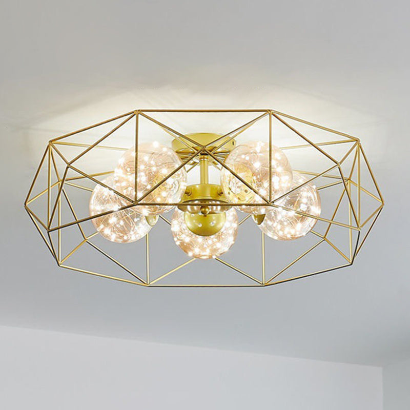 Globe Clear Glass Techo Arexo Nordic Gold Finish LED Semi Flush Light para dormitorio