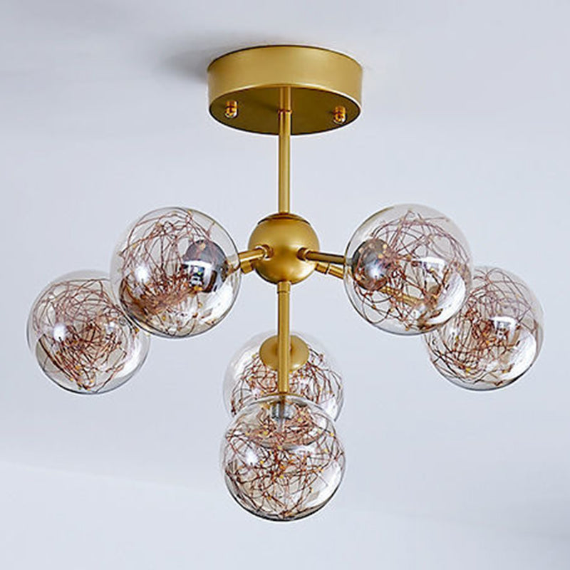 Globe Clear Glass Techo Arexo Nordic Gold Finish LED Semi Flush Light para dormitorio