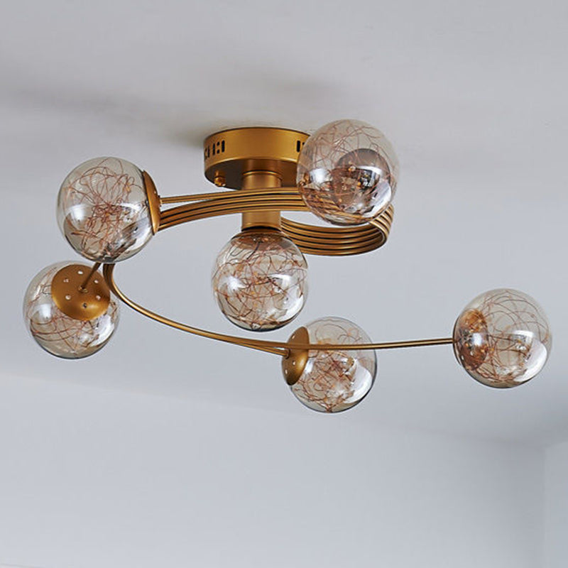 Globe Clear Glass Techo Arexo Nordic Gold Finish LED Semi Flush Light para dormitorio