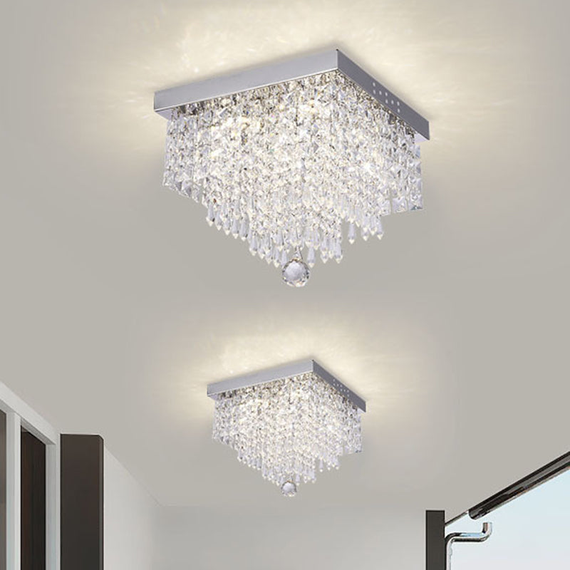 Stainless Steel White LED Ceiling Light in Modern Concise Style Crystal Flush Mount for Corridor