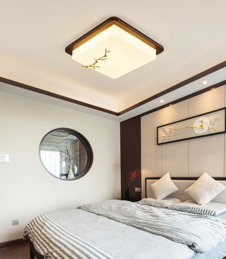Modern Style Wood LED Flush Light Living Room Ceiling Mounted Light with 1 Light