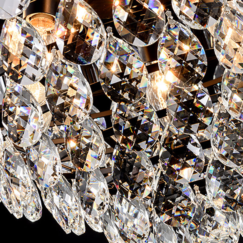 6 Heads Tapered Pendant Light Fixture Simple Style Black Teardrop Crystal Chandelier Light