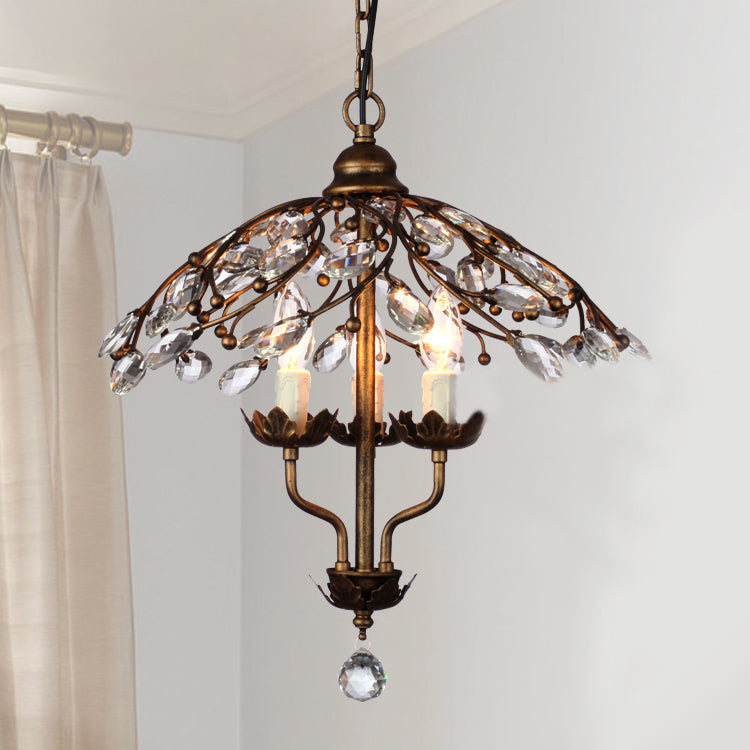 Sala de estar de la sala para el paraguas Candelier Hoja Cristal de hojas 2 cabezas de latón Kit de luz colgante