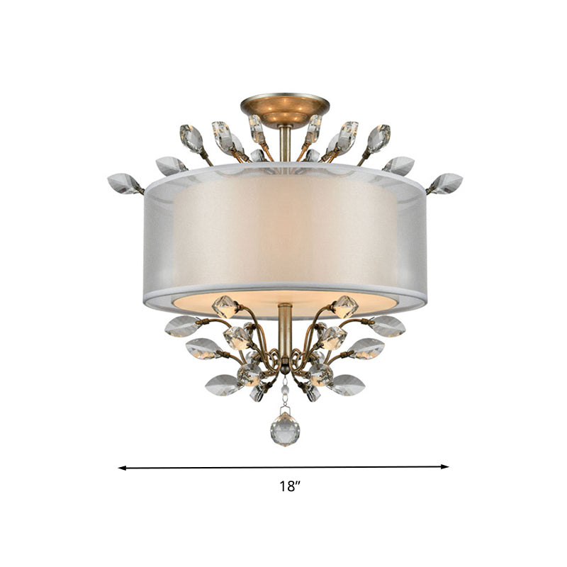 3 cabezas Kit de lámpara colgante de cristal de hoja Modernismo de plataforma de estar de tambor de plata.