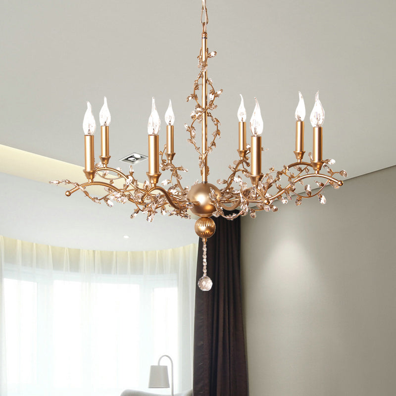 8 cabezas de candelabra lámpara de lámpara de lámpara posmoderna de latón cristal de techo ligero