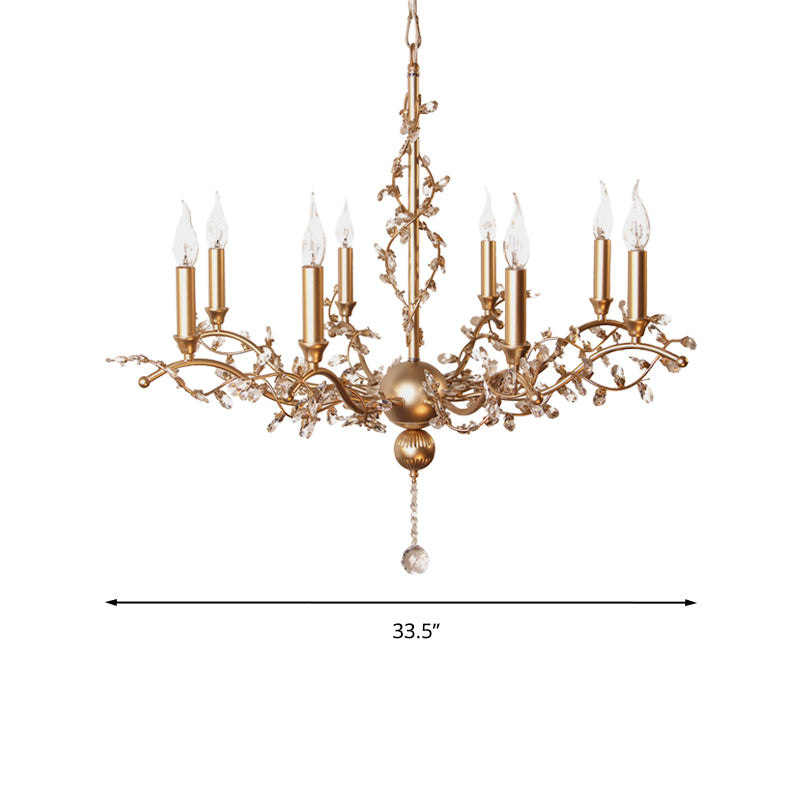 8 cabezas de candelabra lámpara de lámpara de lámpara posmoderna de latón cristal de techo ligero