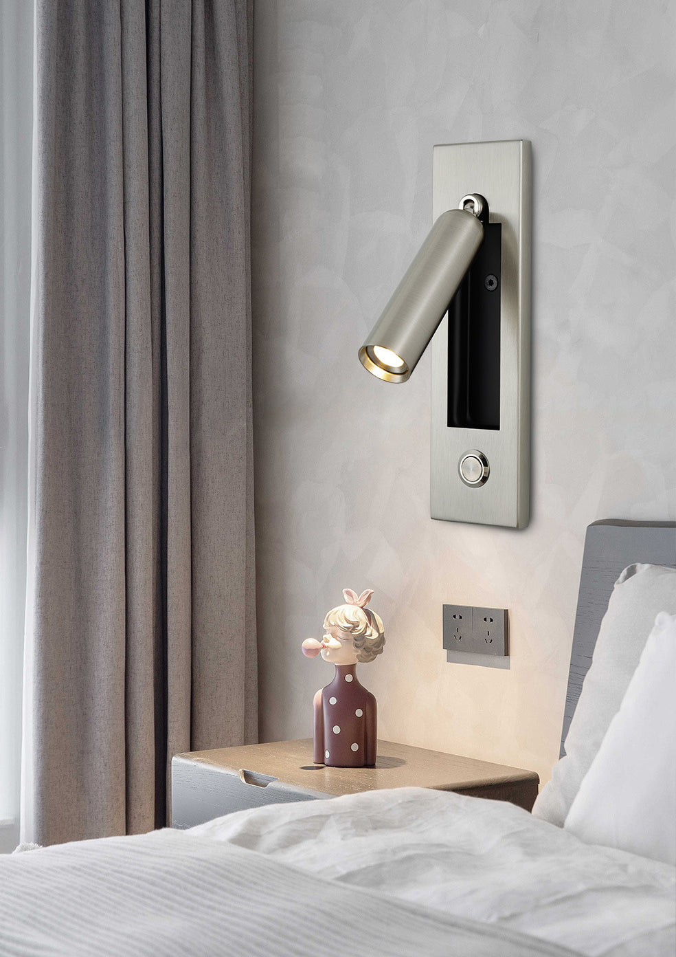 Luz de pared LED de estilo LED de estilo moderno Lámpara de lectura cilíndrica de cabecilla con interruptor independiente