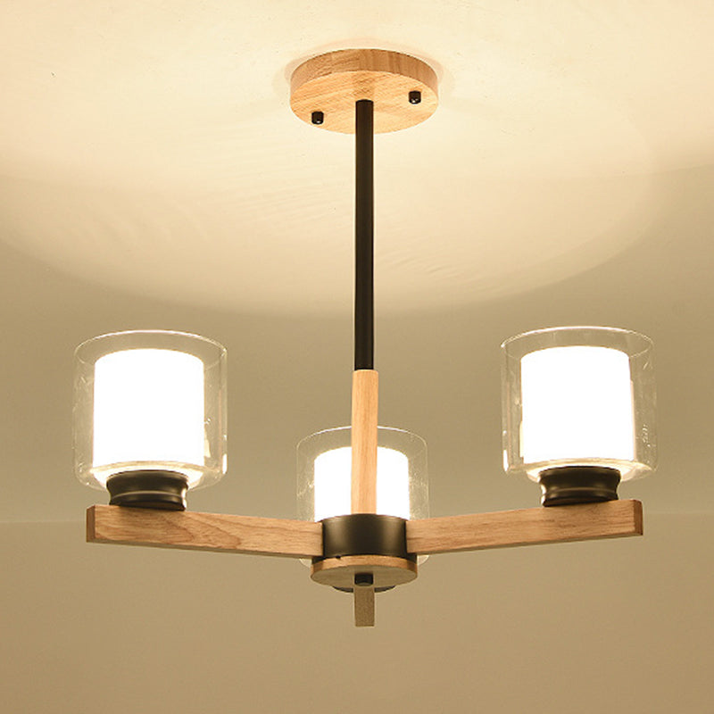 Nordic Style Cylinder Chandelier Pendant Light Wood Living Room Pendant Light Fixture