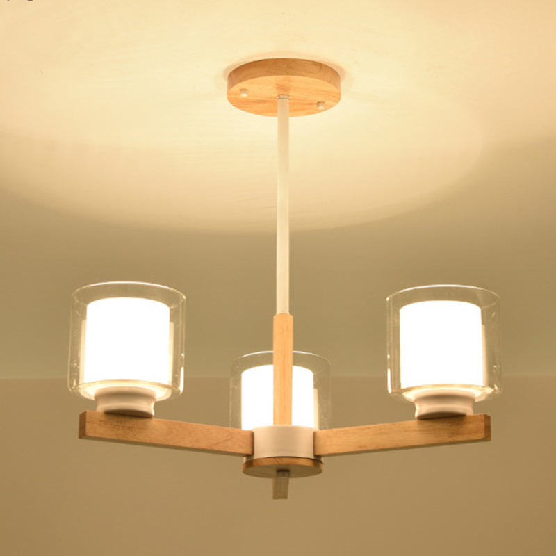 Nordic Style Cylinder Chandelier Pendant Light Wood Living Room Pendant Light Fixture