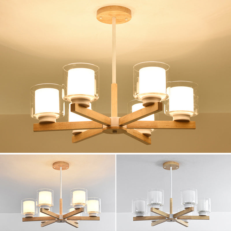 Nordic Style Cylinder Chandelier Pendant Light Wood Living Room Pendant Light Fixture