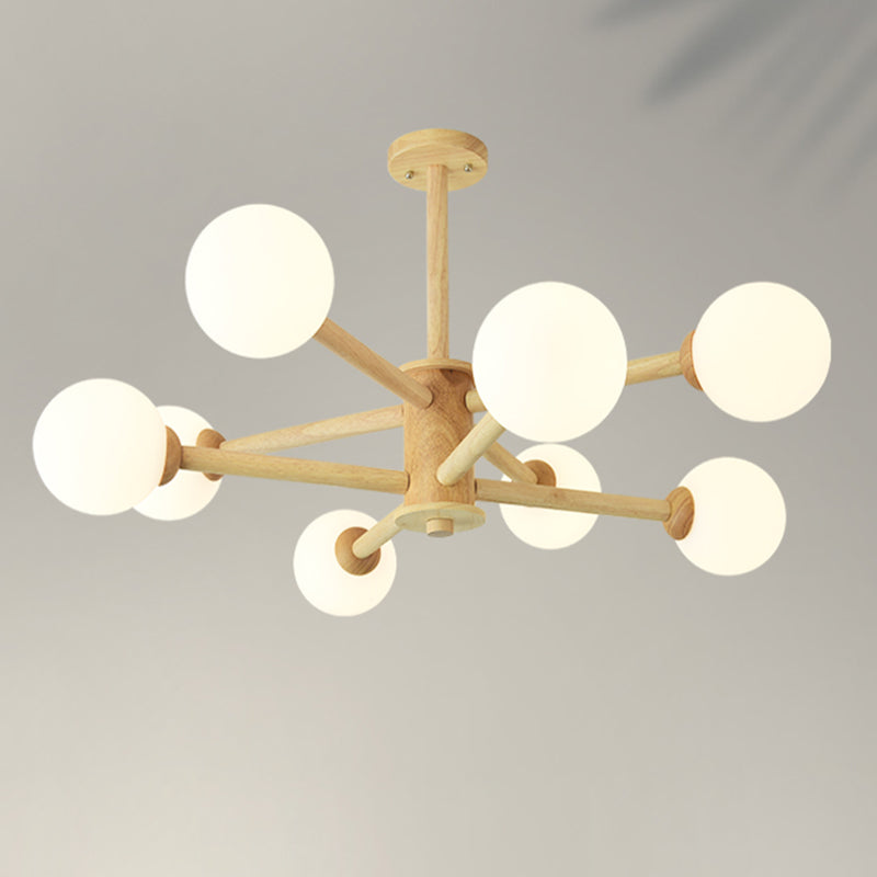 Minimalist Round-Shaped Chandelier Light Wood Bedroom Chandelier Lighting Fixture in White