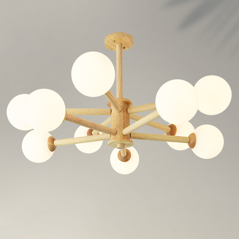 Minimalist Round-Shaped Chandelier Light Wood Bedroom Chandelier Lighting Fixture in White