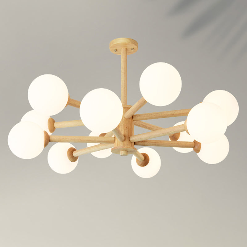 Minimalist Round-Shaped Chandelier Light Wood Bedroom Chandelier Lighting Fixture in White