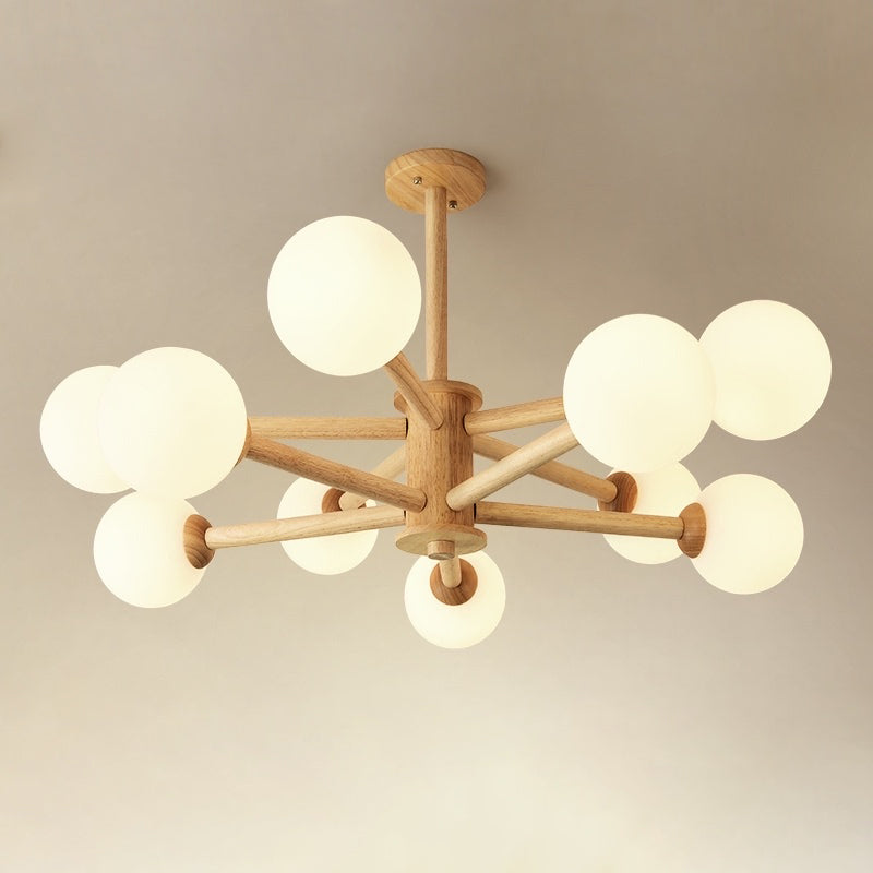 Minimalist Round-Shaped Chandelier Light Wood Bedroom Chandelier Lighting Fixture in White