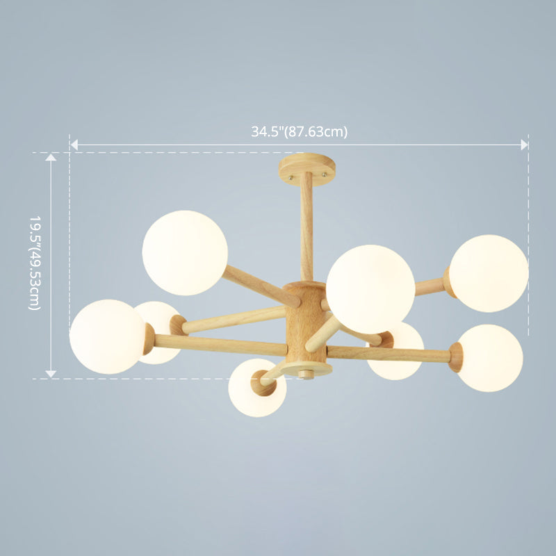 Minimalist Round-Shaped Chandelier Light Wood Bedroom Chandelier Lighting Fixture in White