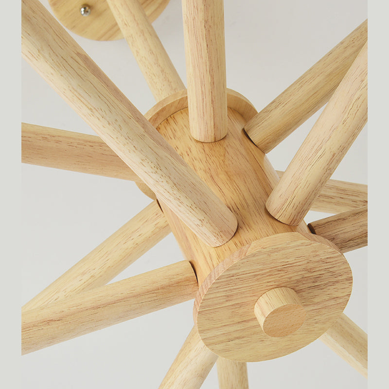 Minimalist Round-Shaped Chandelier Light Wood Bedroom Chandelier Lighting Fixture in White