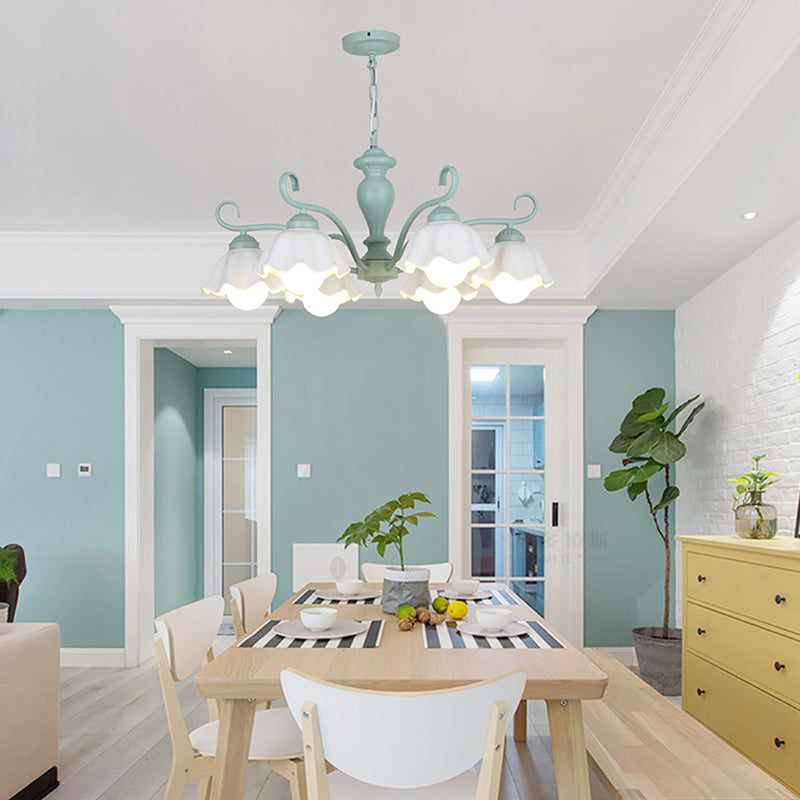 Ceramic Flower Chandelier Pendant Light Nordic Style Hanging Chandelier in Green