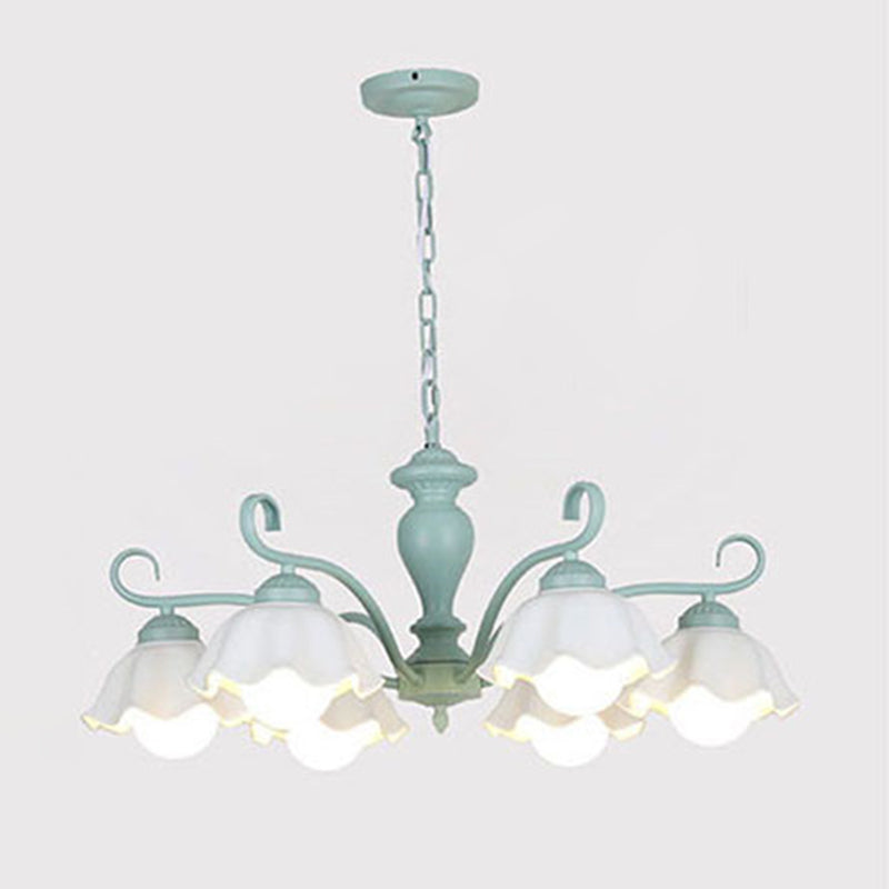 Ceramic Flower Chandelier Pendant Light Nordic Style Hanging Chandelier in Green