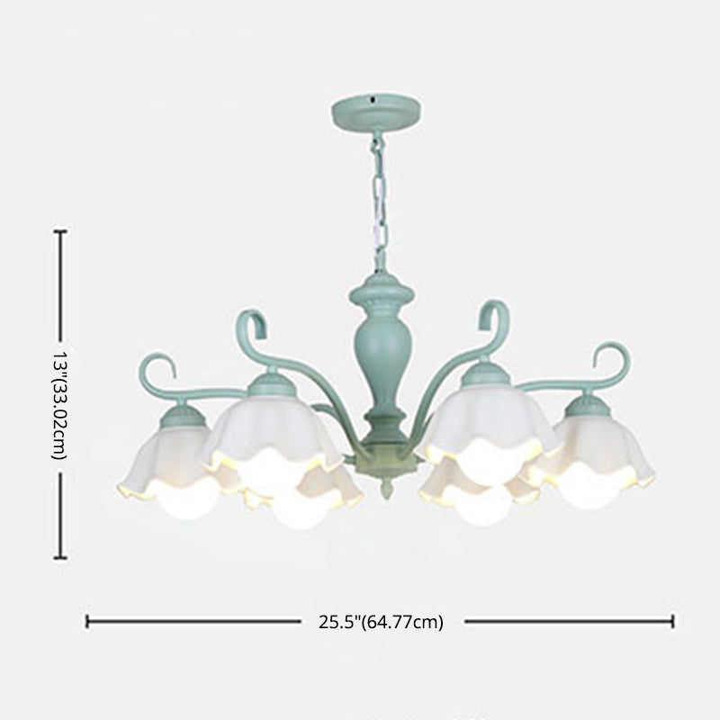 Ceramic Flower Chandelier Pendant Light Nordic Style Hanging Chandelier in Green