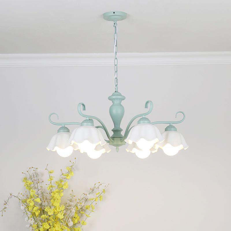 Ceramic Flower Chandelier Pendant Light Nordic Style Hanging Chandelier in Green